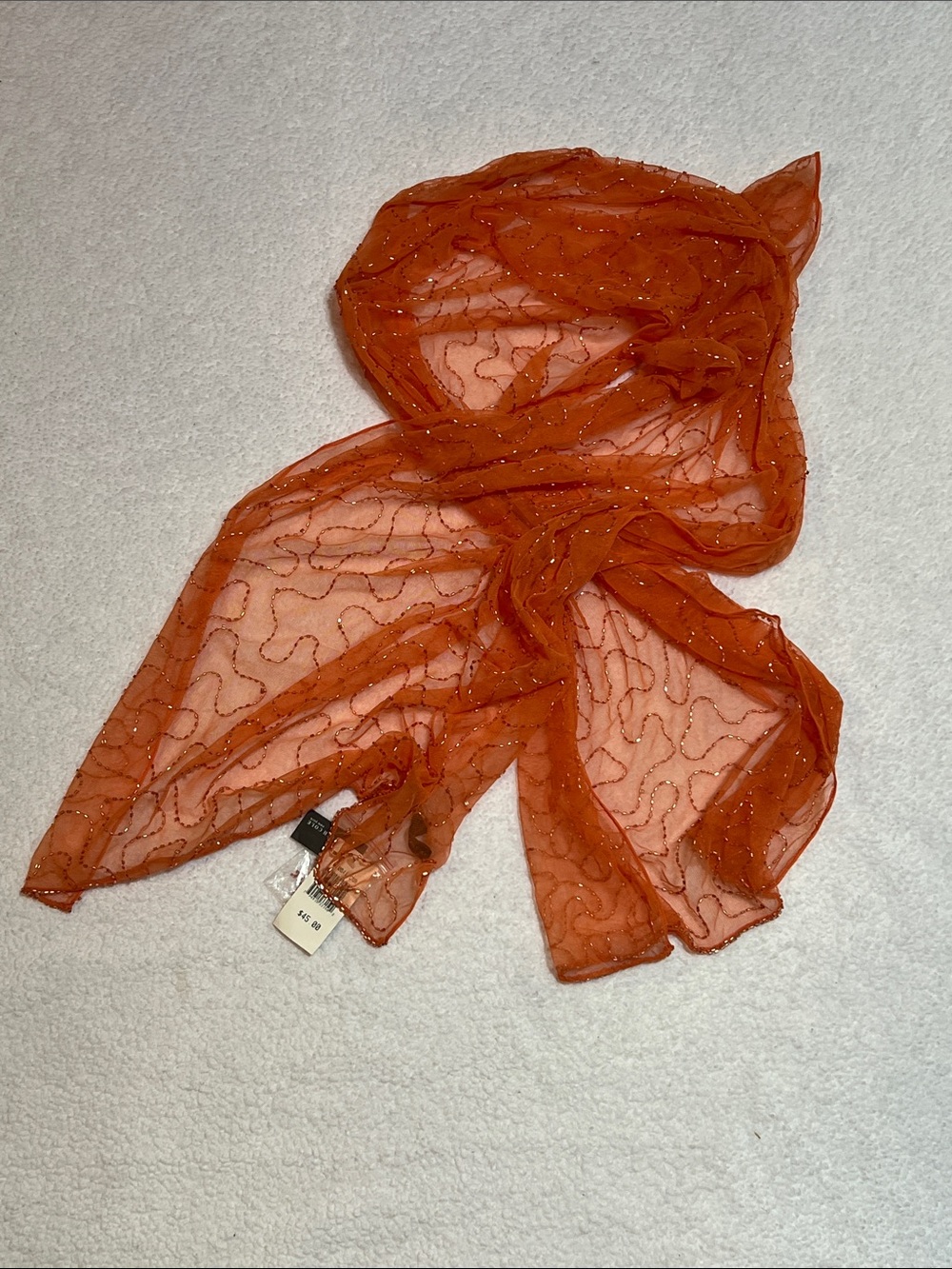 NWT Kenneth Cole Orange Sheer Beaded Wrap Scarf